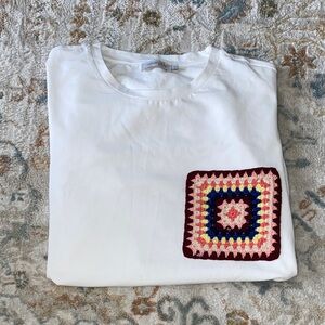 White T-Shirt with Crochet Pocket